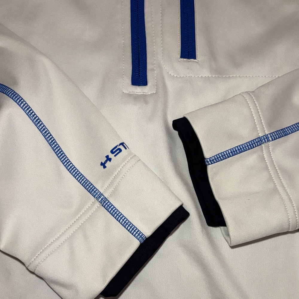 Under Armour Men's White and Blue 3/4 zip Performance Jacket - Picture 2 of 6